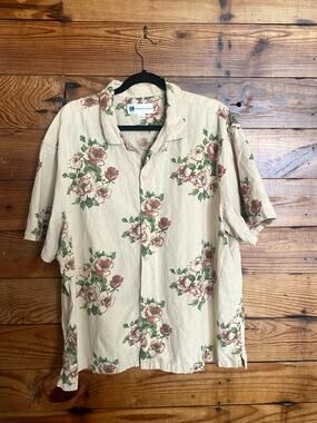 Aeropastale Floral Print Boxy Button Up Collared Cotton Shirt size XL